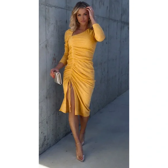 vici gold midi dress with adjustable side split - Picture 7 of 9